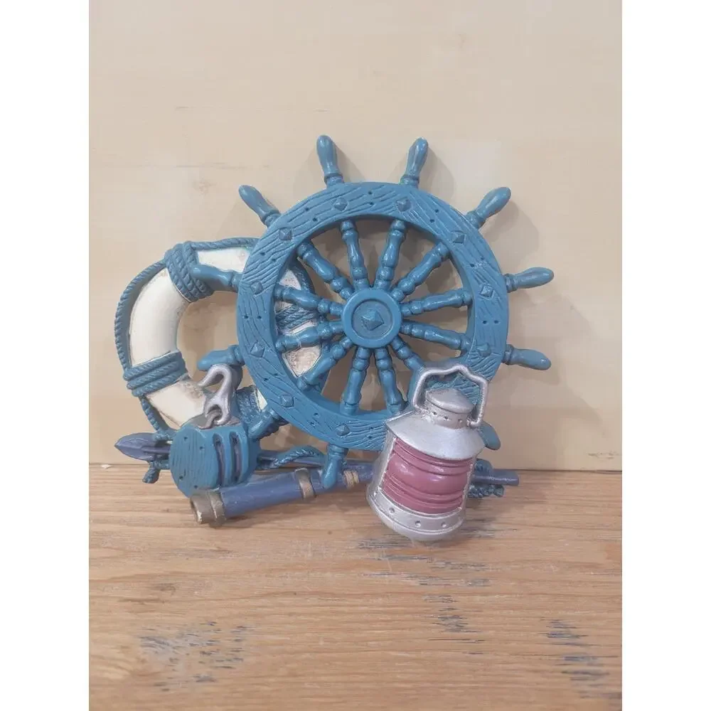 Vtg Nautical Clipper Ships And Sailboat Wheel Wall Decor Burwood USA Set Of 3